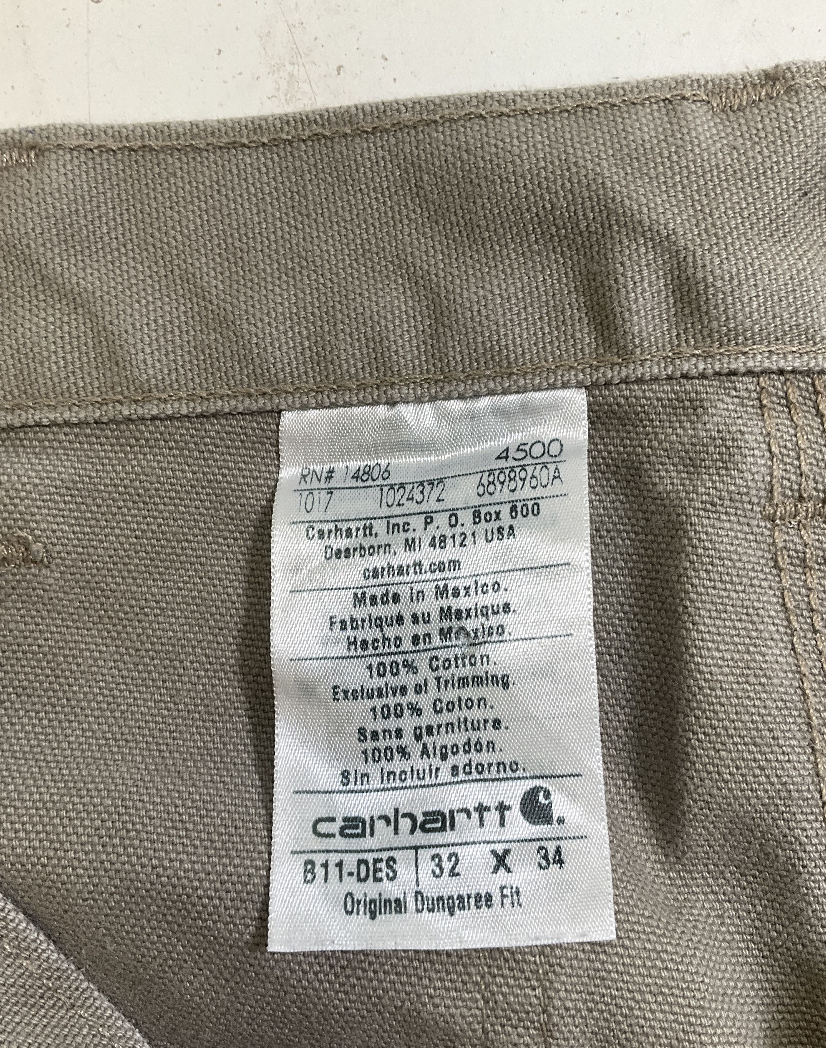 Carhartt B11 Original Dungaree Fit Work Pants Mens Size 32x34 Tan Cotton Canvas