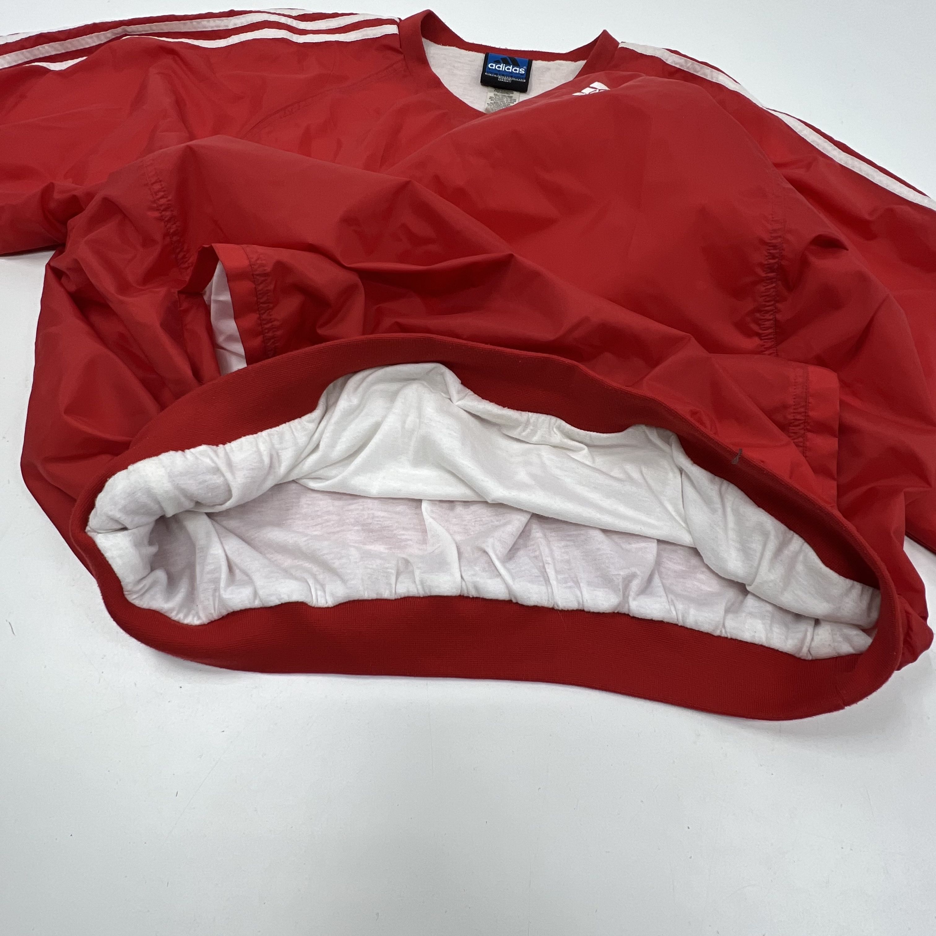 Vintage 90s adidas Red Team V-Neck Nylon Pullover Windbreaker Mens 2XL