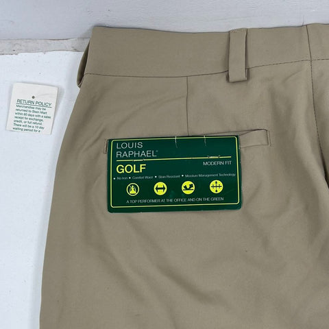 NWT Louis Raphael Khaki Tan Sorbtek Twill Flat Front Golf Pants Men's 30x32