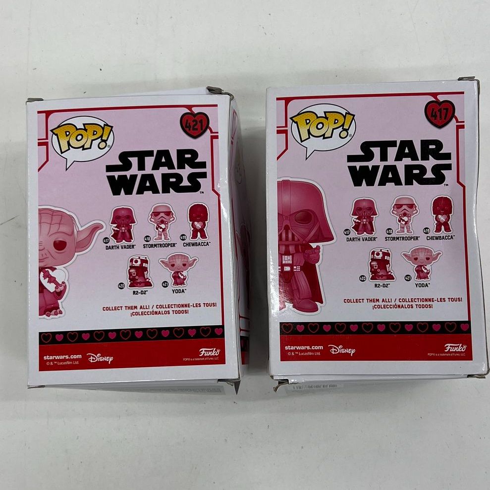 Funko Pop Star Wars Valentines Lot 2 Darth Vader #417 Yoda #421 Damaged Box