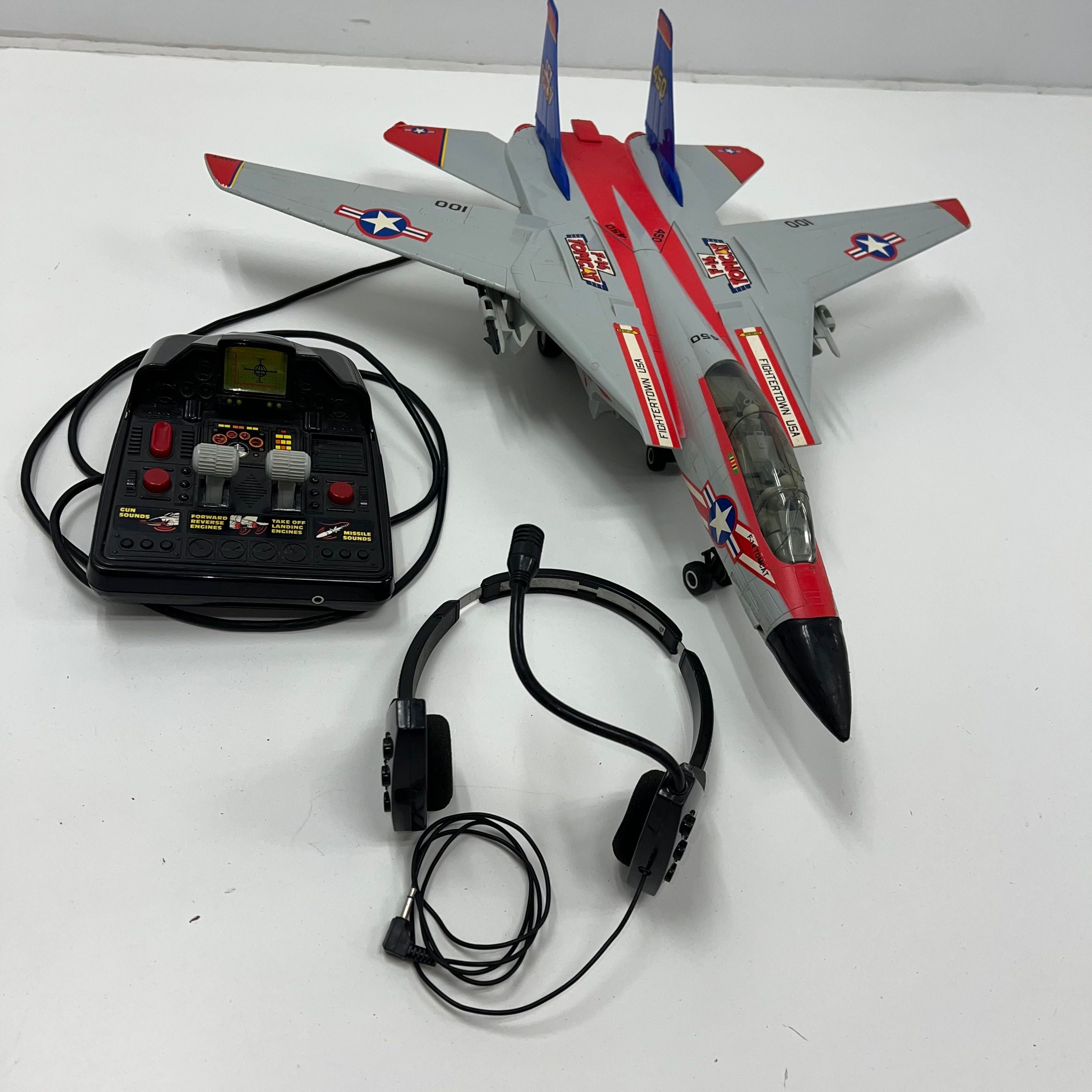 New Bright F-14 Tomcat Navy Fighter Jet RC Plane Red and Blue with Headset