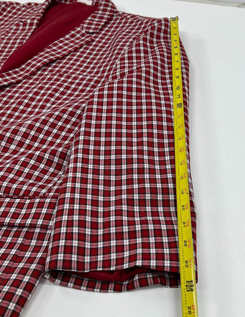 Stacy Adams Red White Plaid Check Two Button Sport Coat Blazer Men's 48L