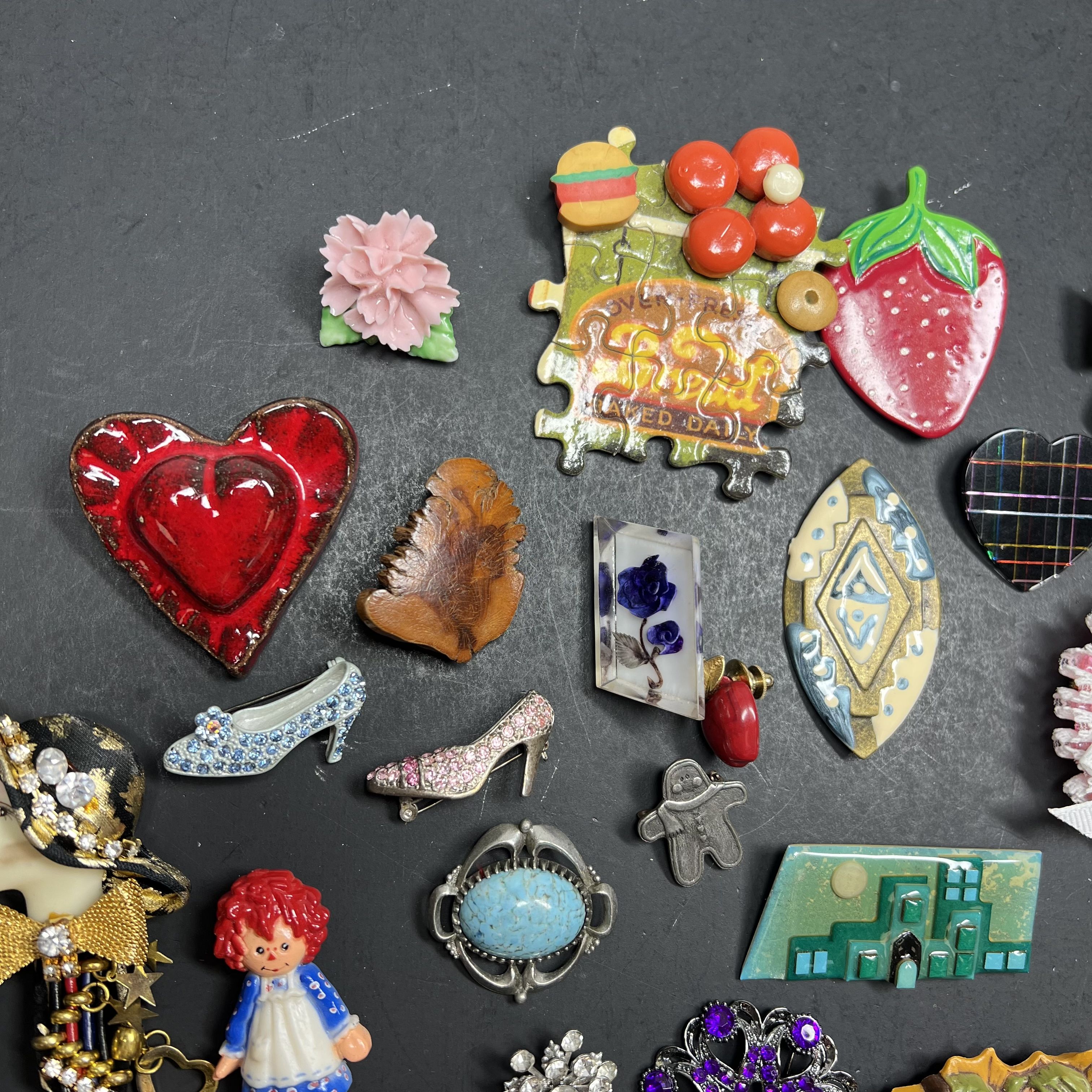 Assorted Styles Brooches Pins Scarf Clips Gold Silver Tone Sock Monkey Food Bow