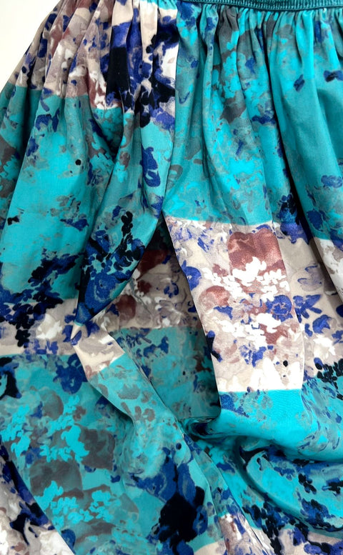 Anthropologie Moulinette Soeurs Teal Floral Tulle Lined Maxi Skirt Women's 6