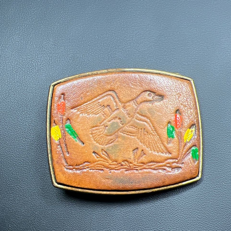 Brown Leather Duck CatTails Belt Buckle