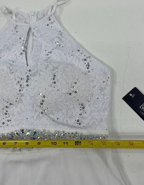 Lot of 2 La Scala White Halter Gown Jeweled Lace Bodice Prom Formal Dress
