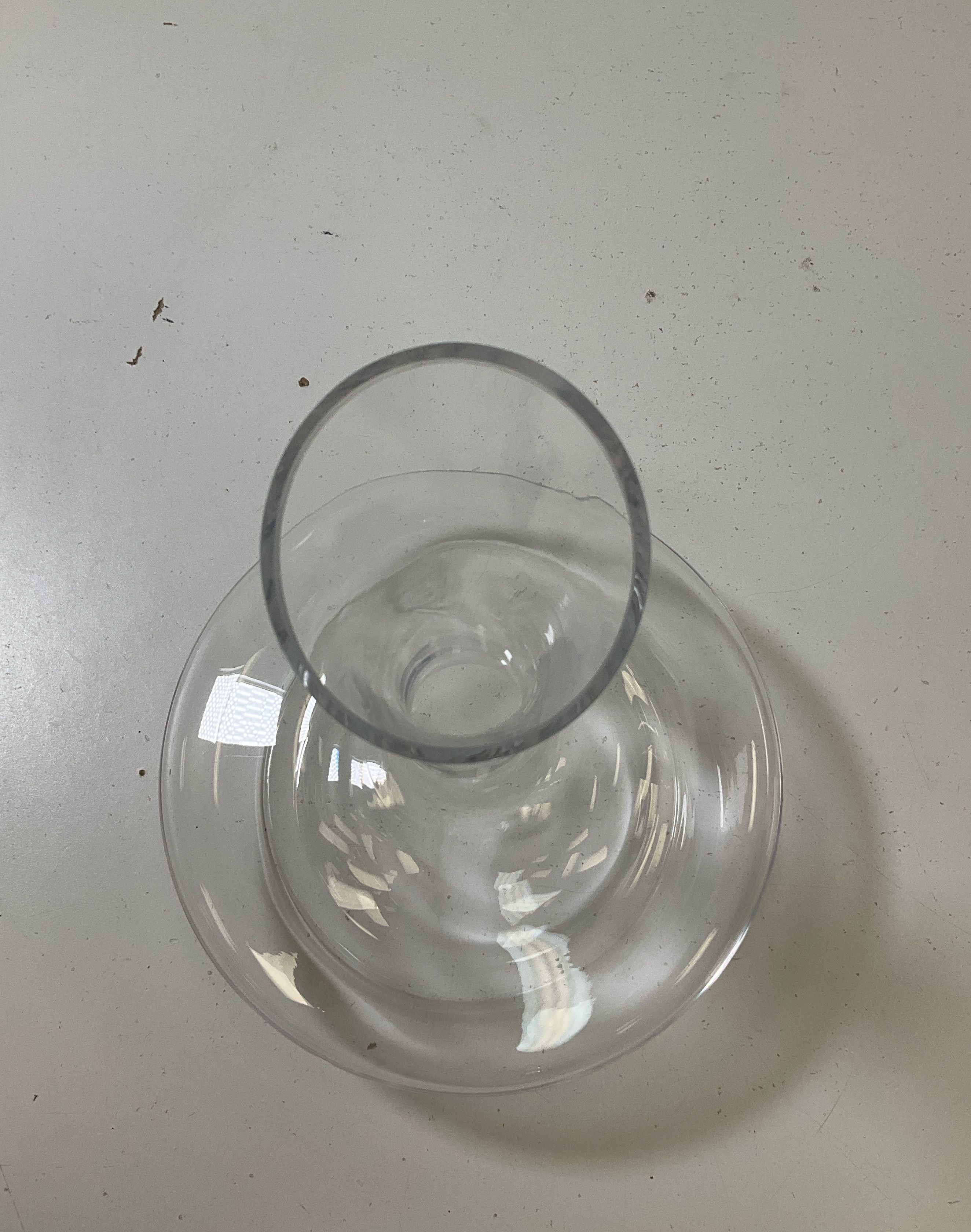 Denizli Signed Clear Glass Squat Wine Decanter Carafe Slanted Mouth Bore