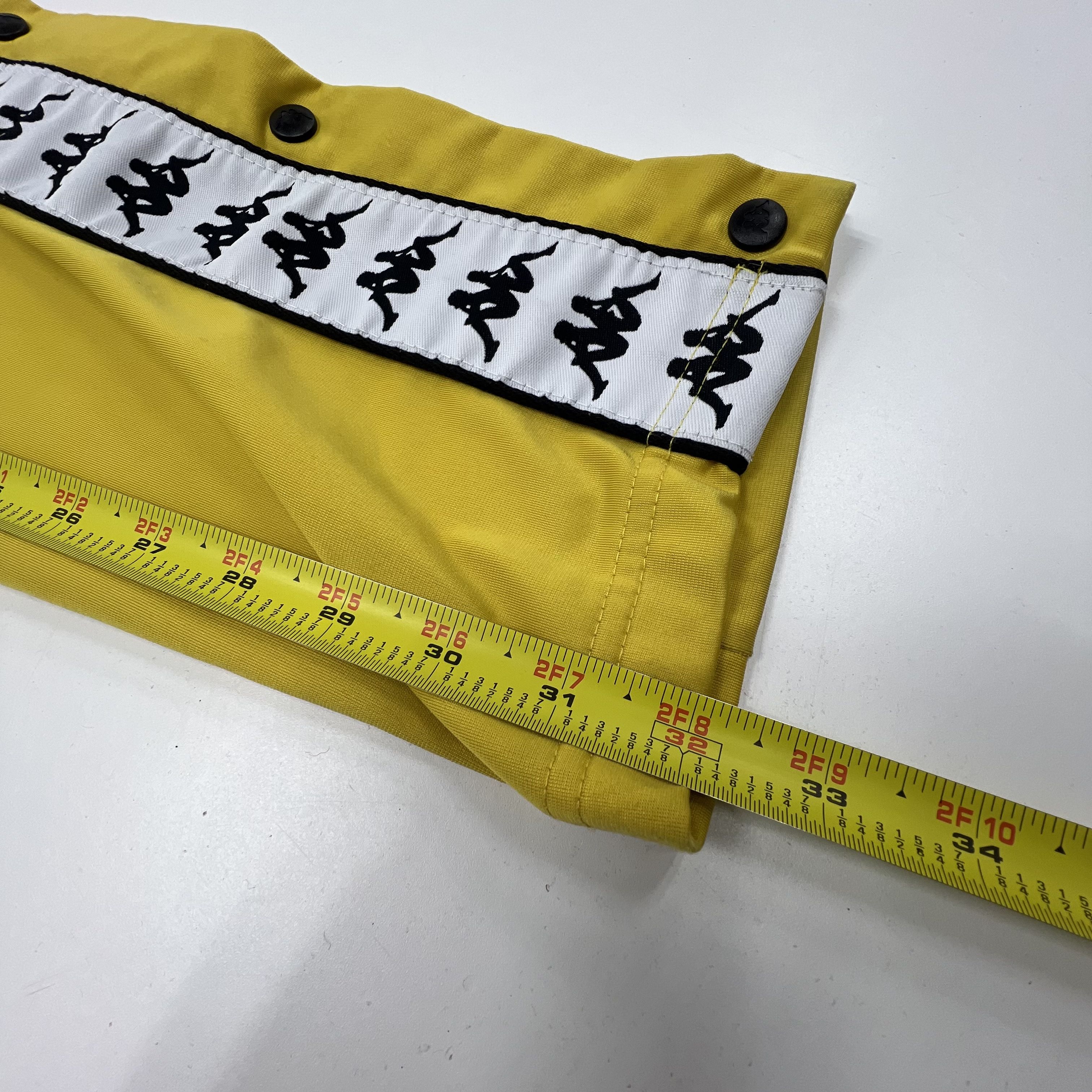 Kappa Yellow Track Pants Size Large Side Graphic Logo Buttons Drawstring Waist