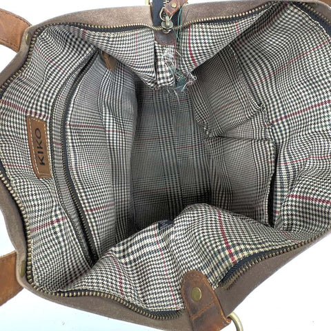 Kiko Brown Waxed Canvas Leather Large Tote Bag Shoulder Crossbody Brass Hardware