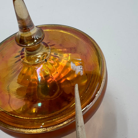 Vintage Marigold Carnival Glass Ribbed Lidded Candy Dish Compote