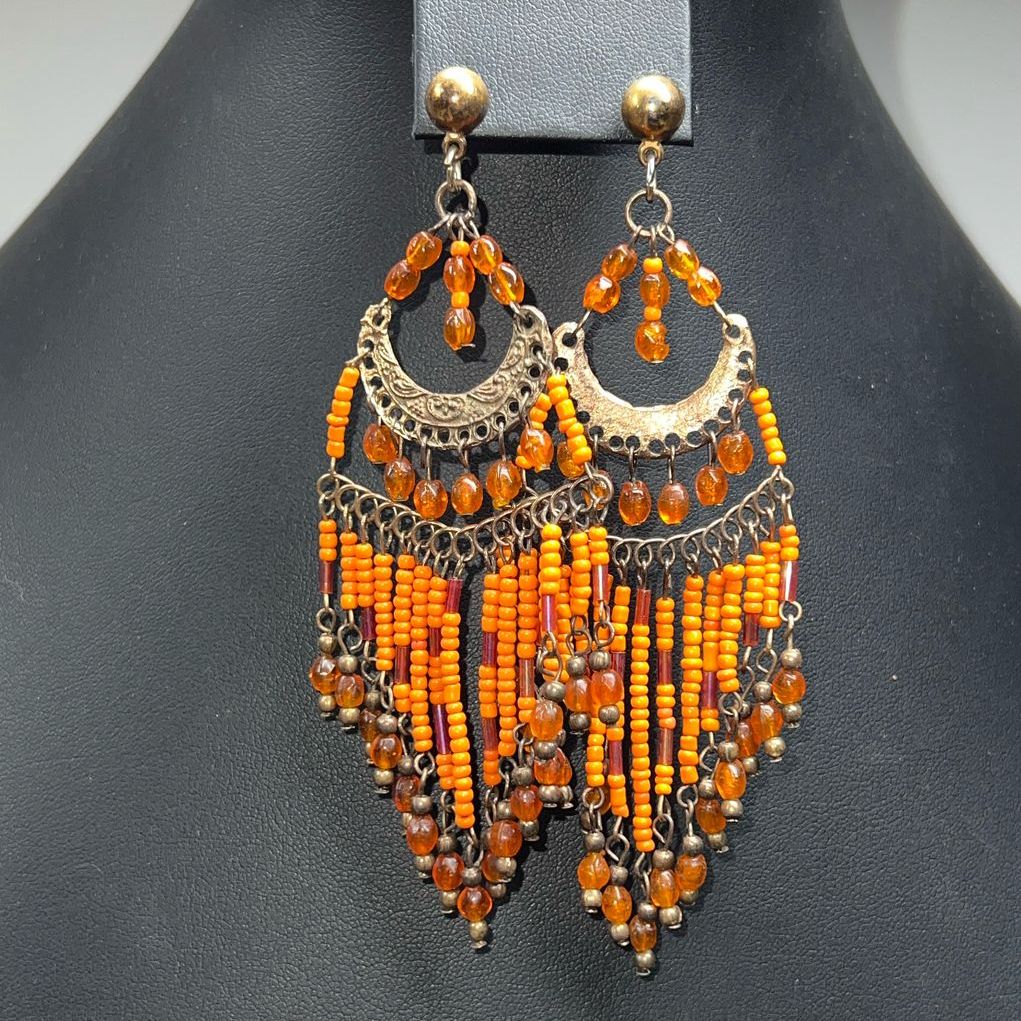 Orange Beaded Dangle Earrings