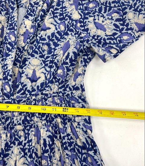 Anthropologie Blue Floral Modal Tiered Smocked Waist Maxi Dress Women's S