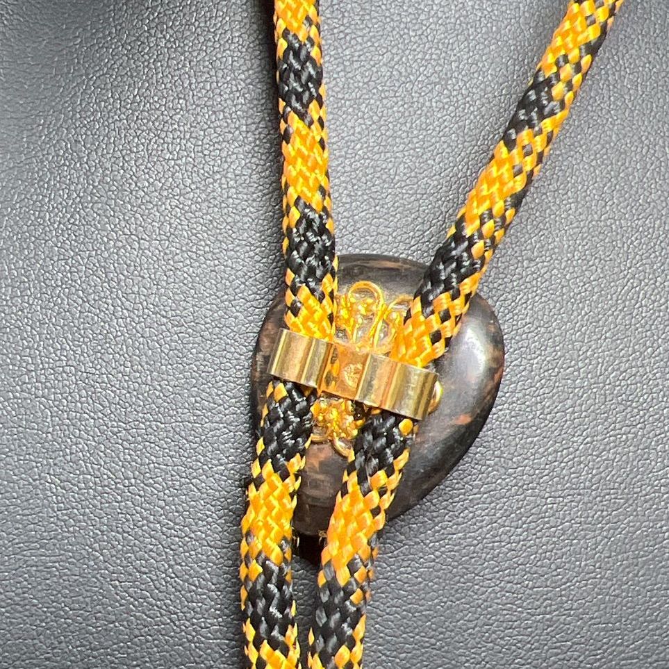 Brown Black Shimmering Labradorite Stone Orange Black Cord Bolo Tie