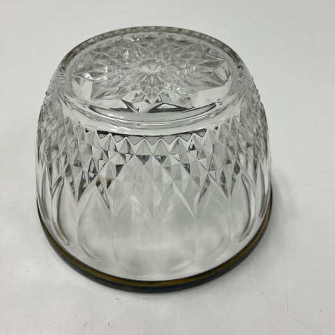 Vintage Mid-Century Cut Glass Salad Bowl Silver Plate Rim Starburst 8.5"