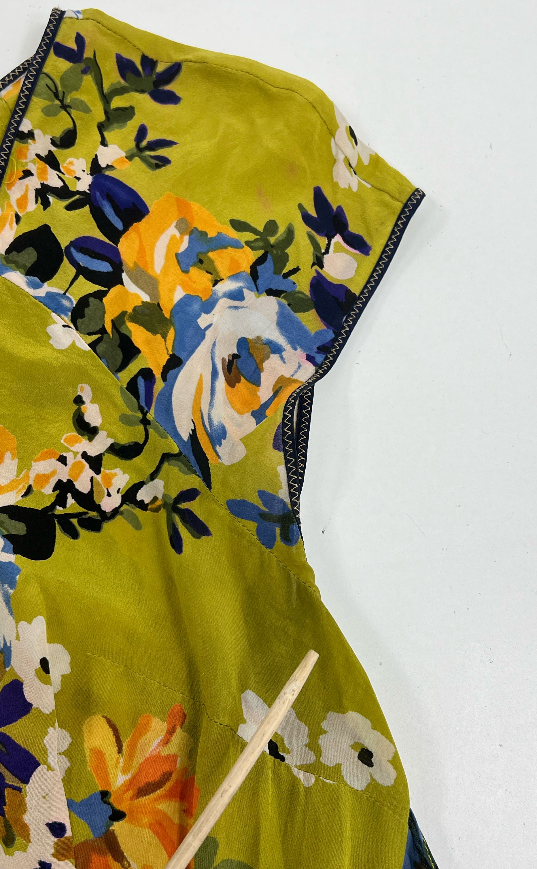Women's Moulinette Soeurs Chartreuse Floral Silk Short Sleeve Dress - Size 14