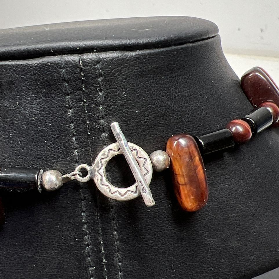 Brown Tiger's Eye Beaded Sterling Silver Beaded Necklace