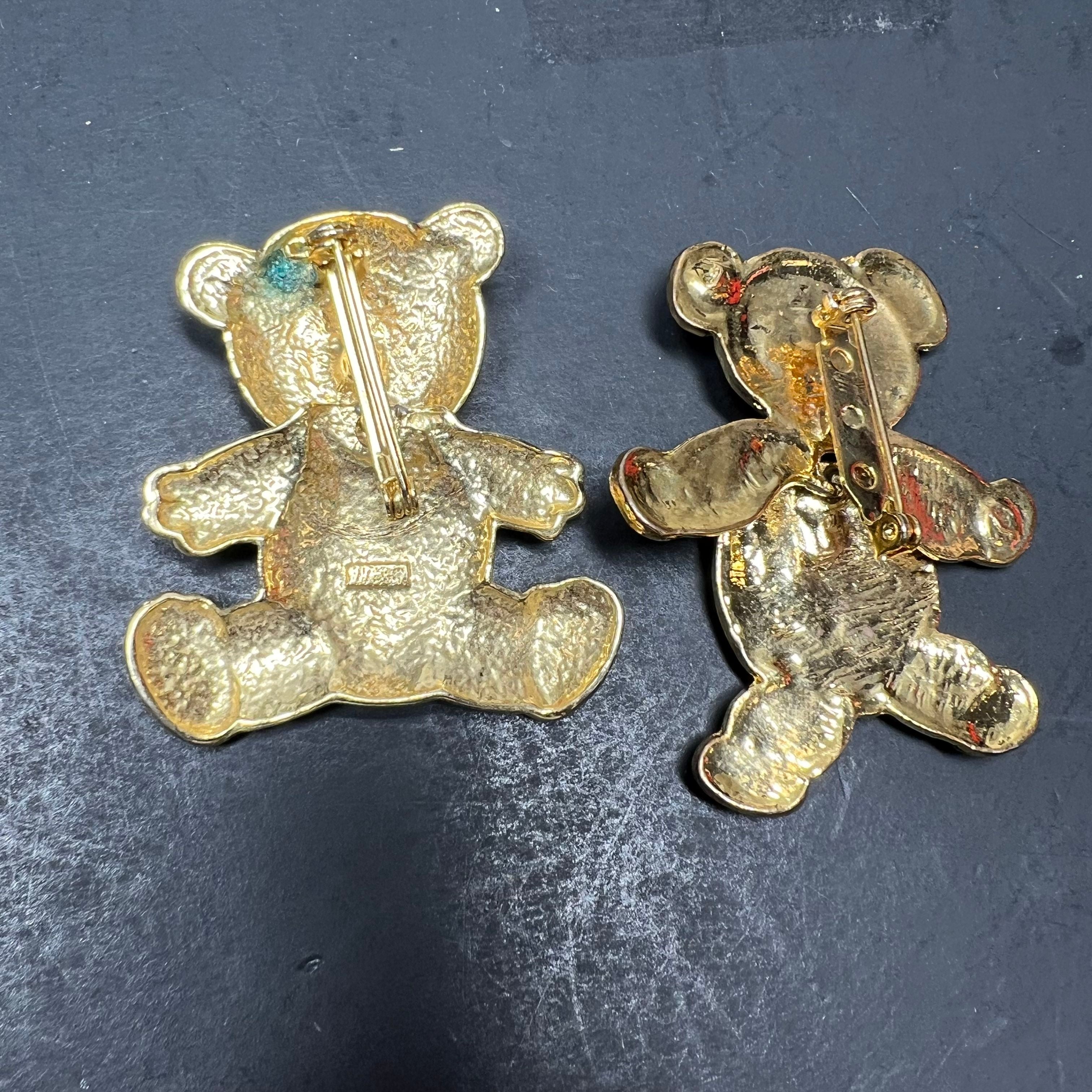 Vintage Teddy Bear Brooch Lot 7pc Napier Gold Tone Enamel Craft Pins Figural