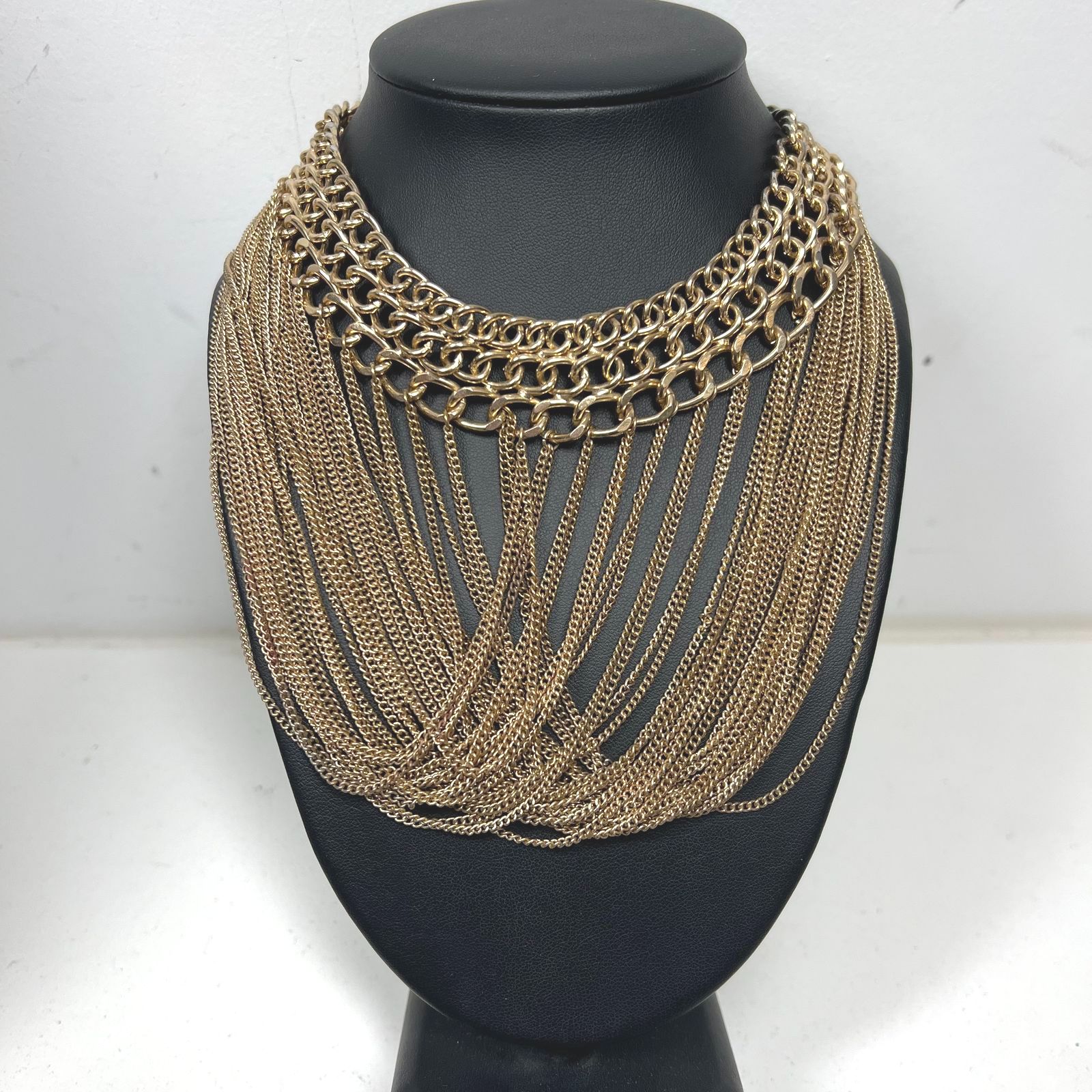Steve Madden Gold Tone Cascading Chain Collar Choker Necklace