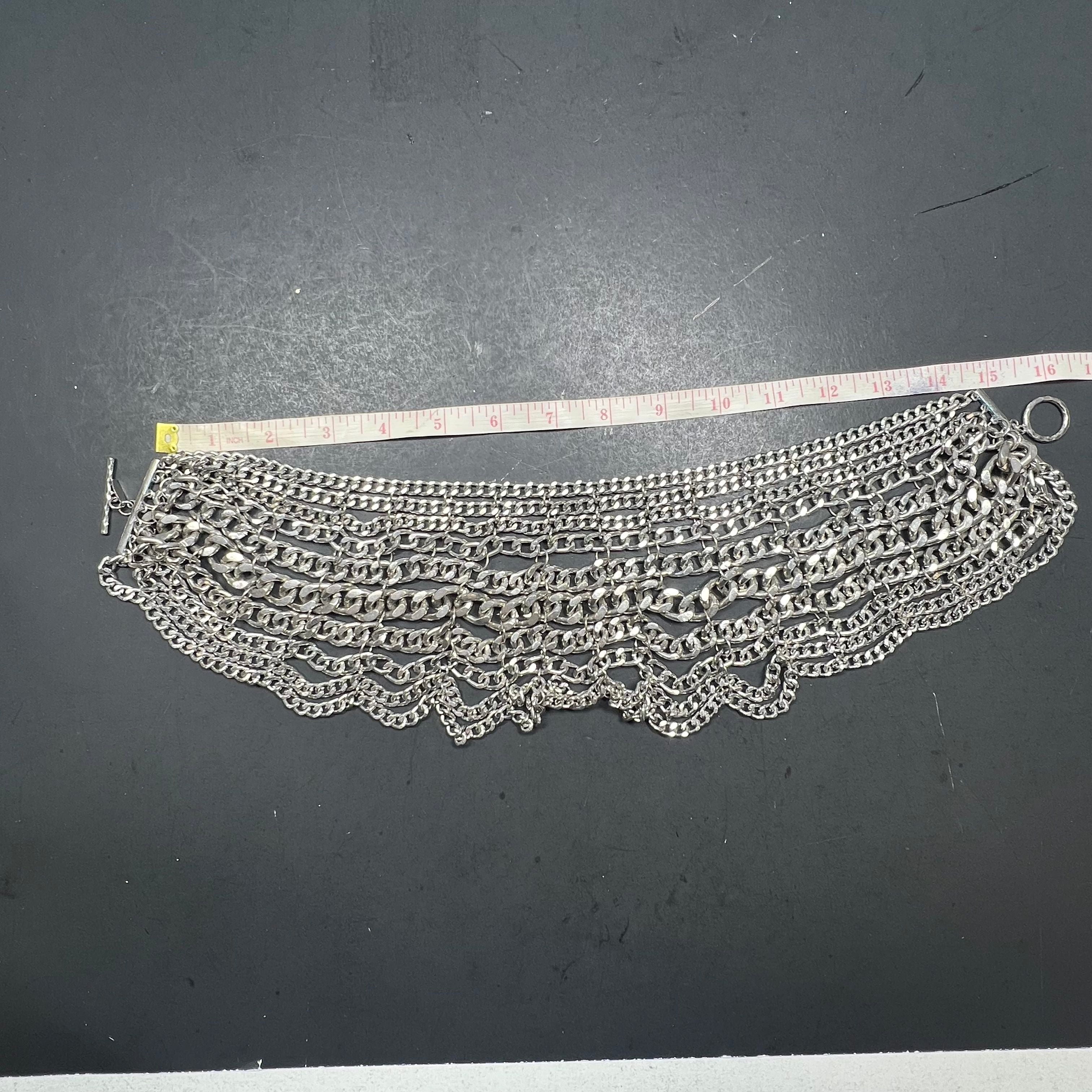 Natasha Silver Tone Multi Strand Chains Bib Choker Necklace