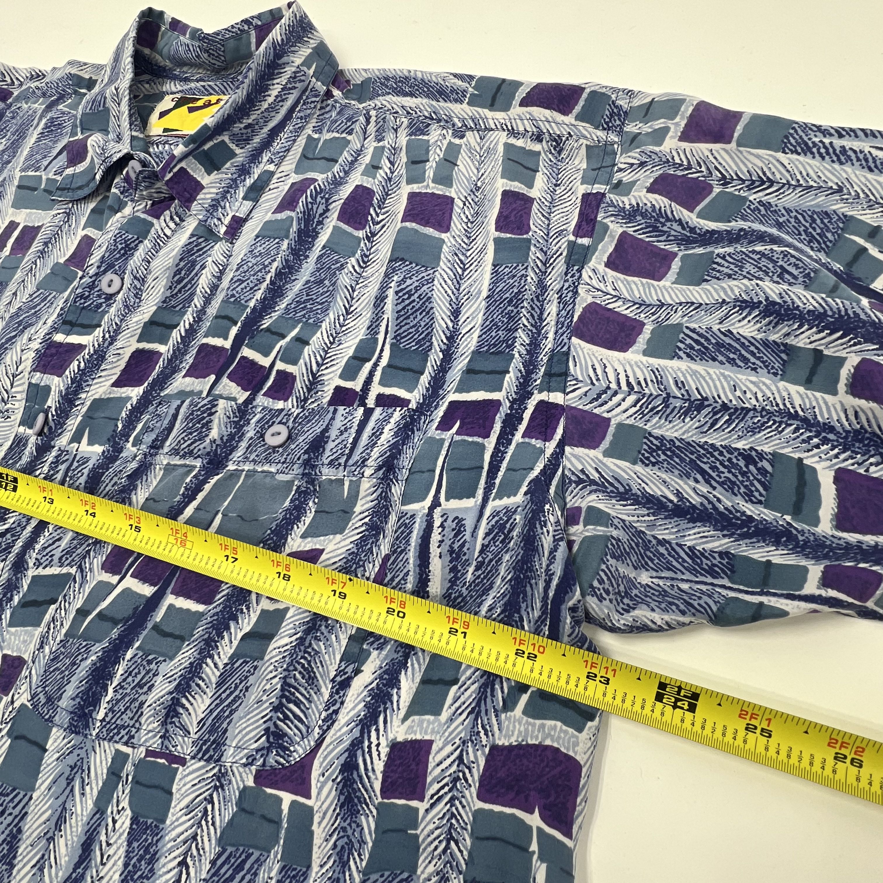 Vintage Creative Edge Blue Purple Button Down 100% Silk Size Large