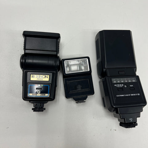 Sigma EF-500 DG ST + Rokinon 2600 Camera Flash Lot Hot Shoe Mount (3 Total)