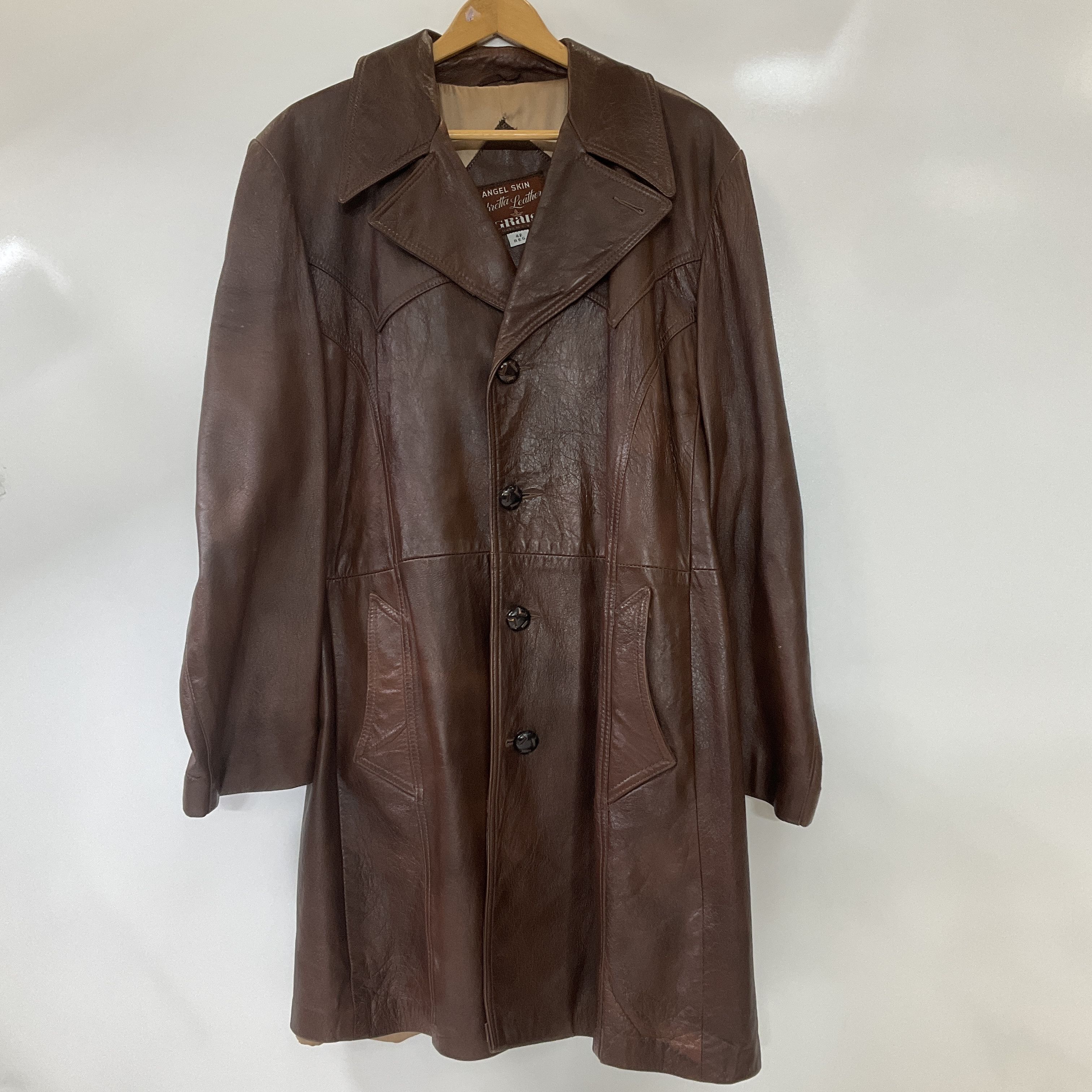 Vintage 1970s Brown Angel Skin Cabretta Leather by Grais Coat Men's Size 42R