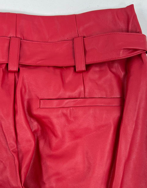 NWT NY&C Red Faux Leather Tie Neck Pant Suit Set Women's M Top 10 Pants