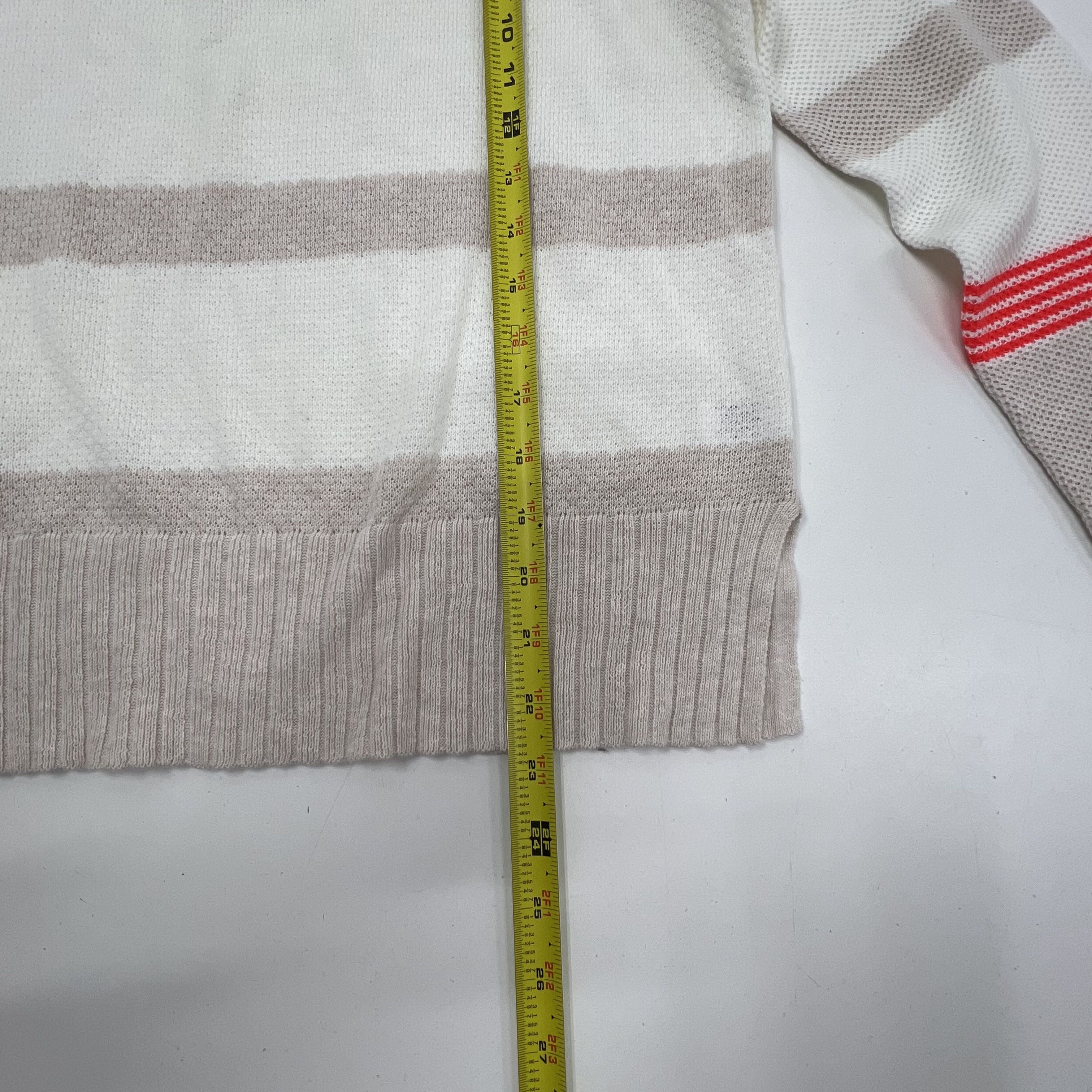 Lisa Todd White Tan Stripe Neon Waffle Knit Cotton Linen Sweater Womens S