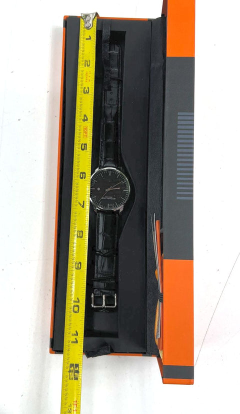 New Stuhrling Original Classic Dress Watch Black Dial Silver Tone Leather Strap
