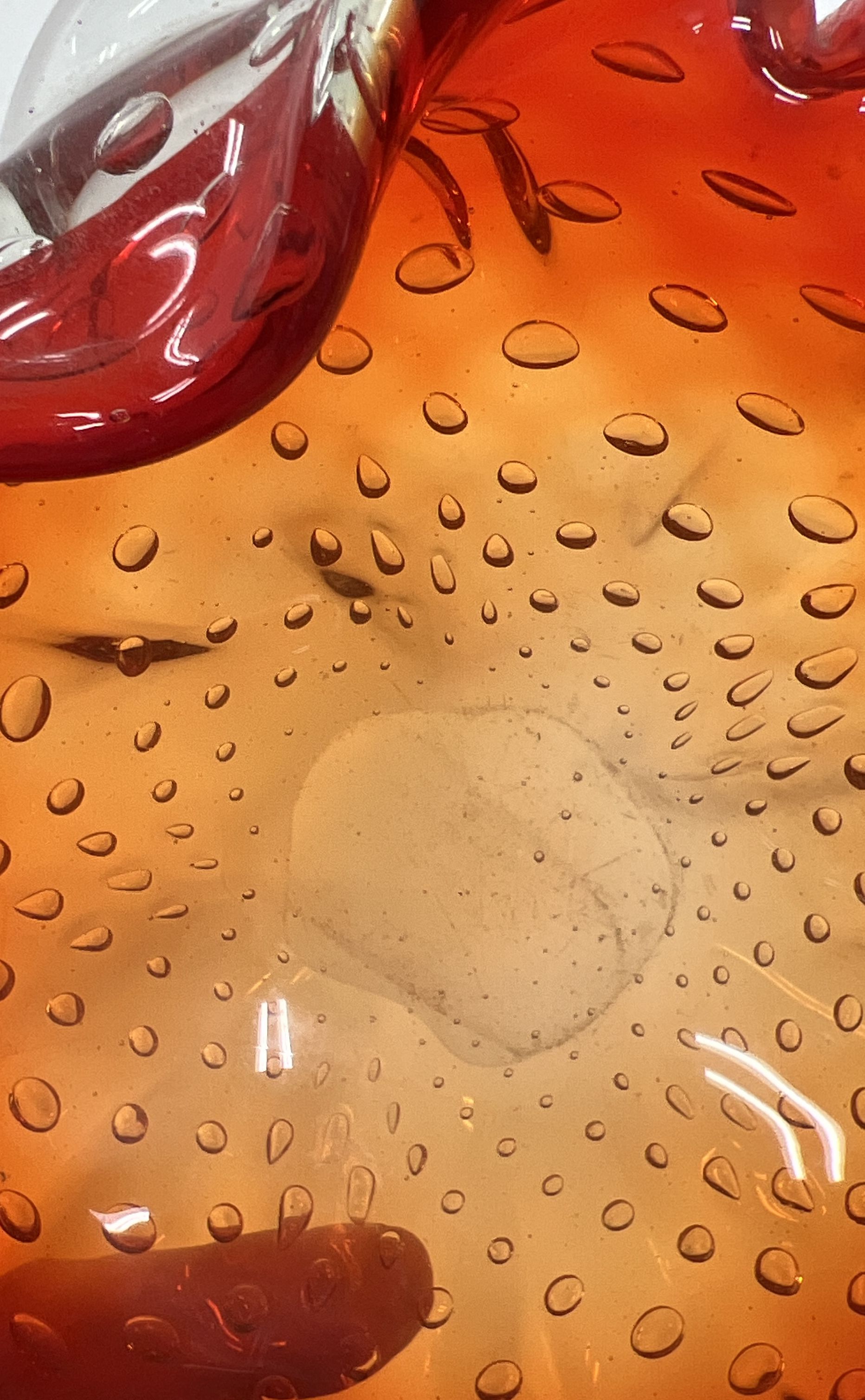 Collectible Red Orange Sunburst Murano Hand Blown Glass Art Shallow Dish
