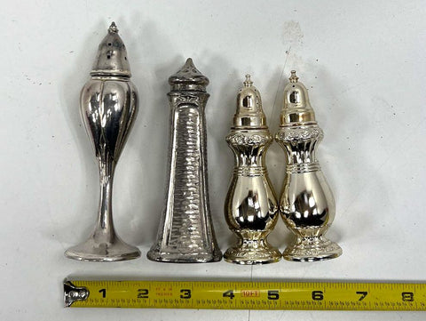 Vintage Silver Plate Salt & Pepper Shakers Lot of 9 Mixed Styles USA Japan
