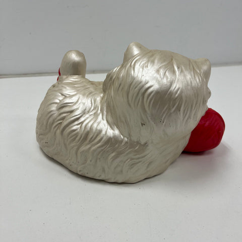 Vintage Ceramic Persian Cat Figurine Playing w/ Red Yarn Pearlescent Finish