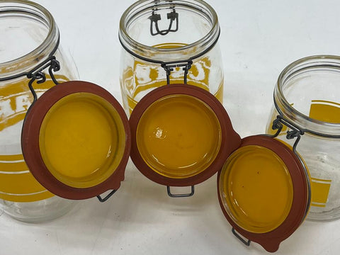 Vintage IAG Imperial Glass Canister Set 3pc Sugar Coffee Tea Yellow 1970s