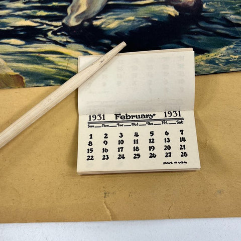 Vintage 1931 Brown & Bigelow Fishing Print w/ Calendar Angler Art 11.5x9.5"