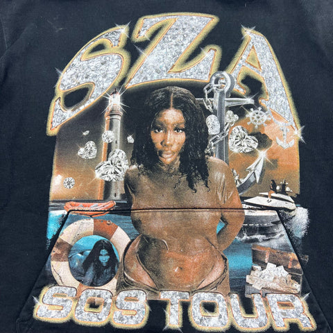 SZA SOS Tour Black Graphic Hoodie Top Dawg Entertainment Sweatshirt Men's L