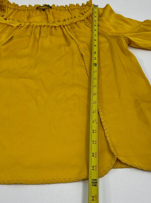 Kobi Halperin Mustard K916D2 Silk Blend Off-Shoulder Peasant Blouse Women's S