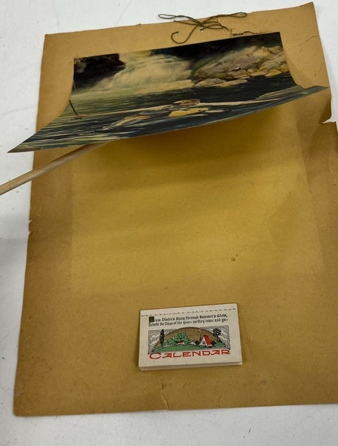Vintage 1931 Brown & Bigelow Fishing Print w/ Calendar Angler Art 11.5x9.5"