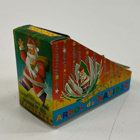 Vintage 1975 Shackman Santa Spinner Tin Litho Christmas Tree Toy Molto Box