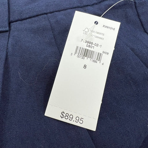 Gap NWT Navy Blue 365 High Rise Linen-Blend Wide-Leg Trouser Pants Women's 8