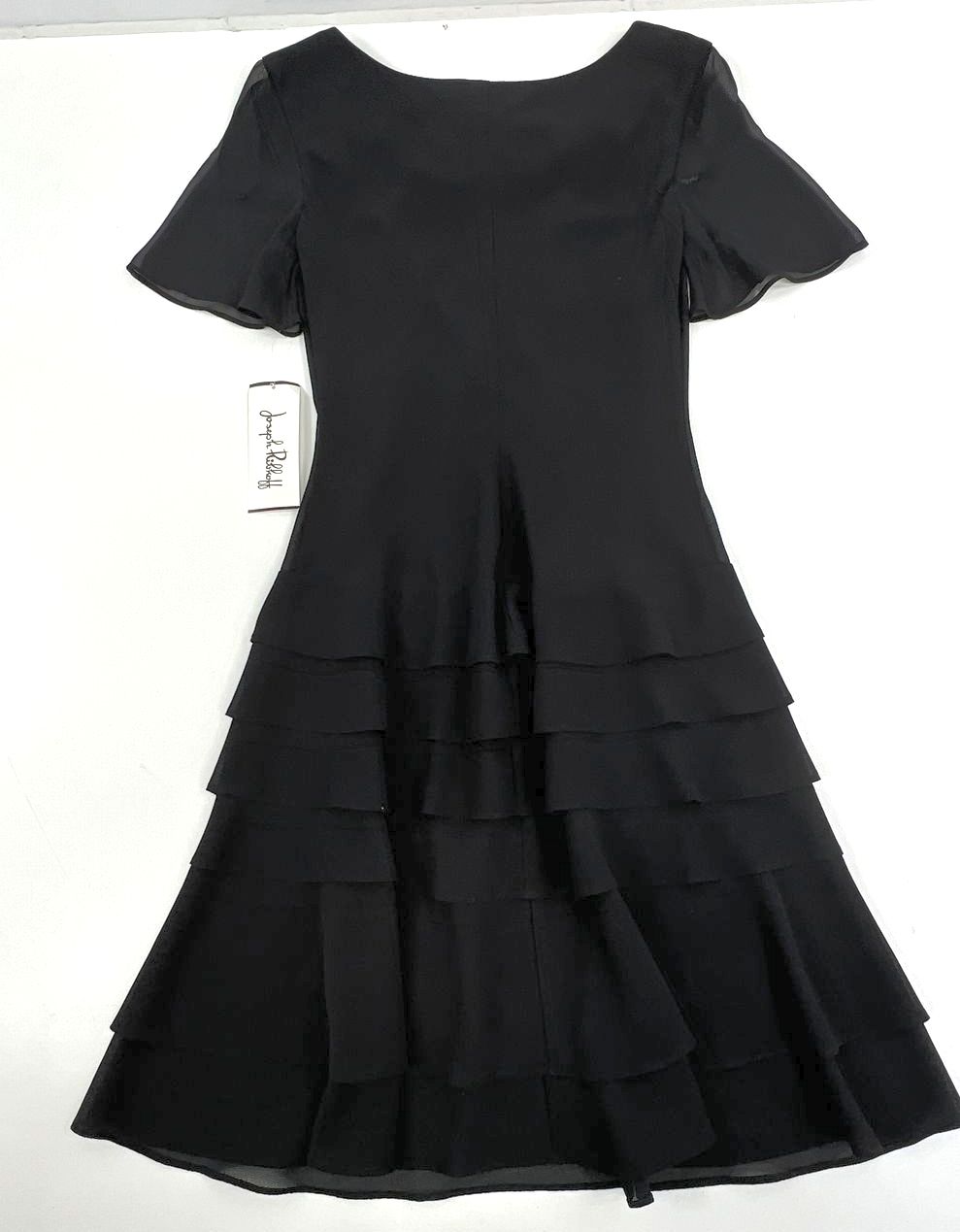 NWT Women's Joseph Ribkoff Black Ruffle Cowl Neck Flutter Sleeve Dress - Size 6
