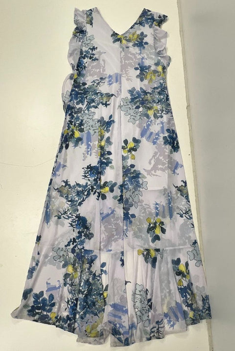 NWT Picadilly Blue Floral Mesh Ruffle High-Low Maxi Dress Women's Size S