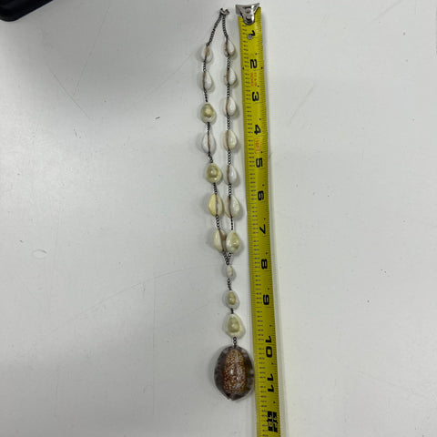 Vintage Cowrie & Conch Shell Y-Necklace Sterling Silver Chain Bohemian Style