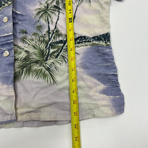 Tommy Bahama Purple Silk Hawaiian Tropical Print Camp Shirt Blouse Women's L