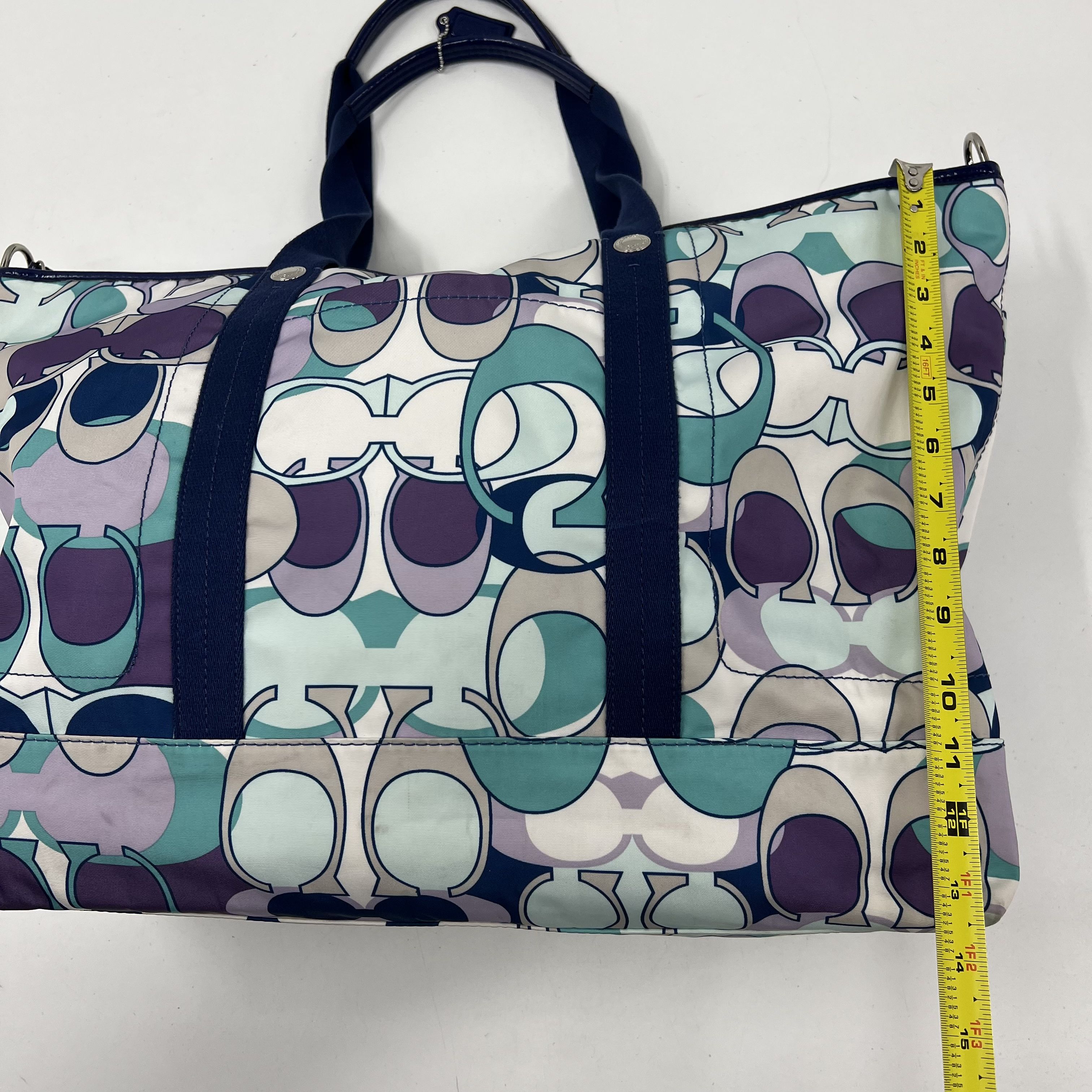 Coach OP Art Print Blues Signature Logo Graphics Weekender Bag Duffle F77285