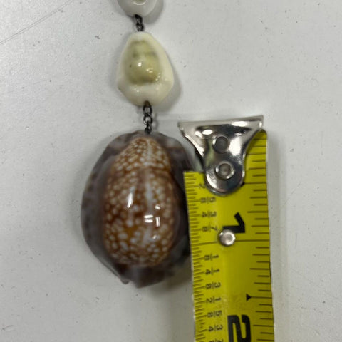 Vintage Cowrie & Conch Shell Y-Necklace Sterling Silver Chain Bohemian Style
