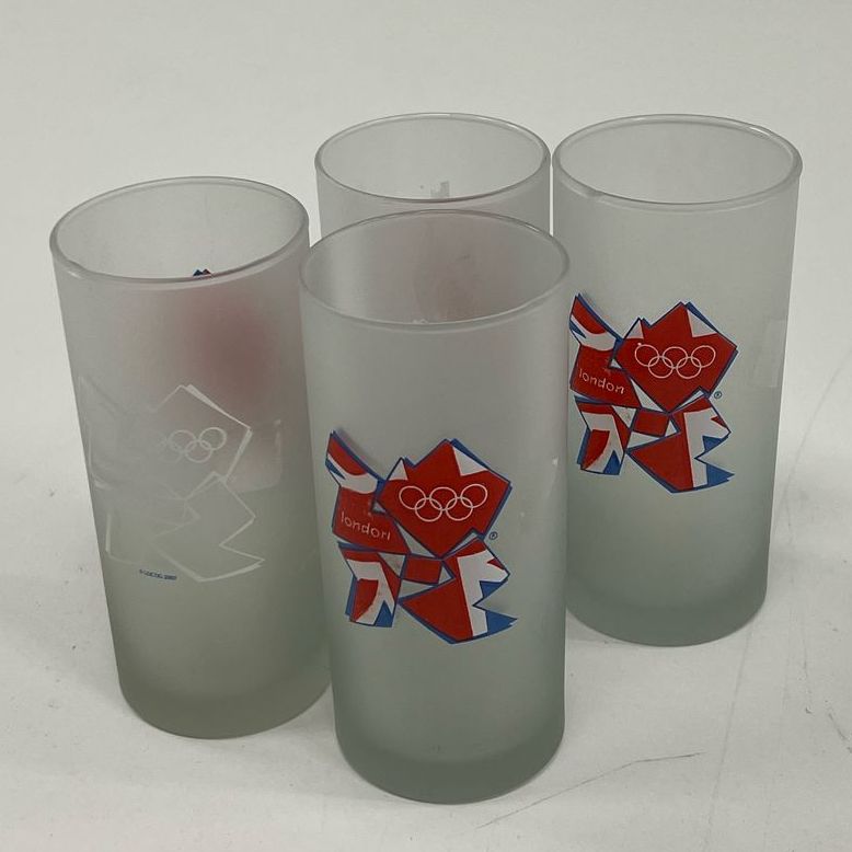 Locog C2007 Frosted Set Of 4 Drinking Glasses London Olympics Memorabilia