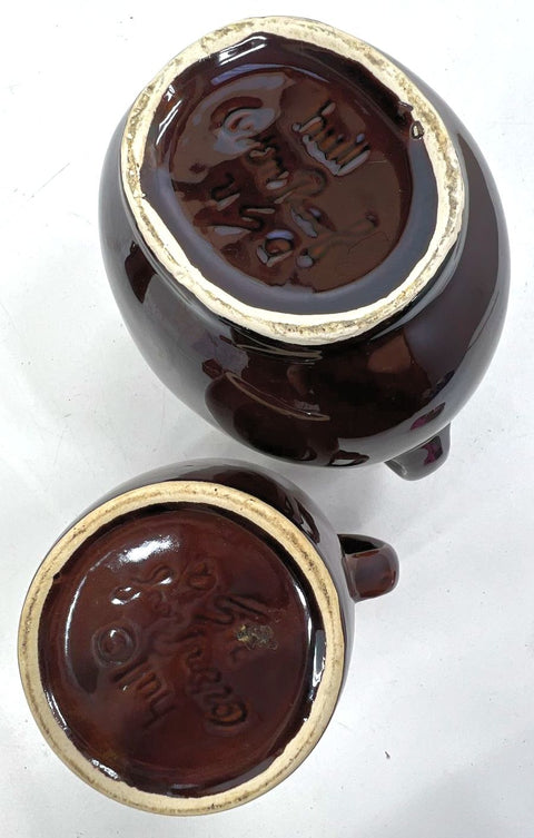 Hull Brown Drip 7 pc Lot Pitchers Creamer 4 Mugs Vintage USA