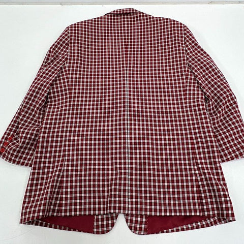 Stacy Adams Red White Plaid Check Two Button Sport Coat Blazer Men's 48L
