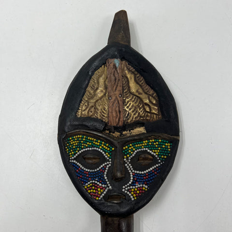 Vintage Handcrafted African Wood Bust Beaded Mask Sculpture South Africa 15"