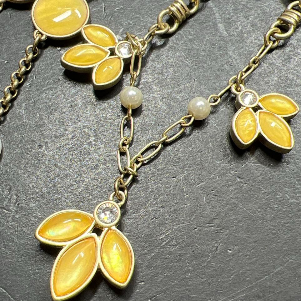 2 Lia Sophia Yellow Petals & Circles Chain Necklaces